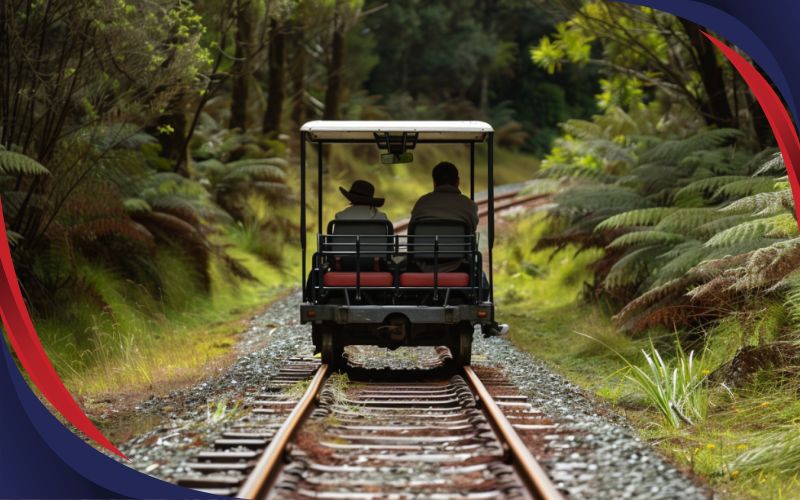 Forgotten World Adventures rail cart experience, Taumarunui, May 2024, New Zealand.